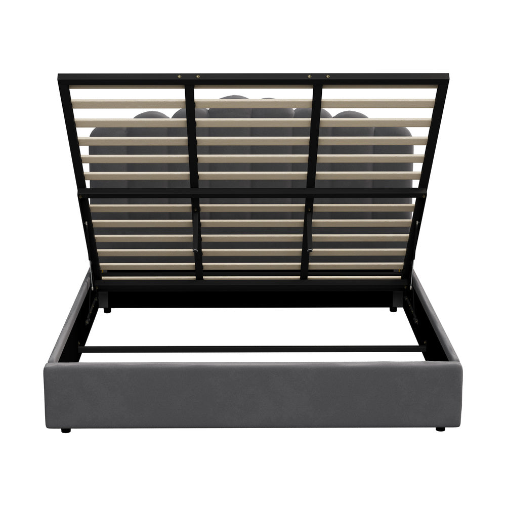 Oikiture Bed Frame King Size Gas Lift Velvet Grey-Bed Frames-PEROZ Accessories