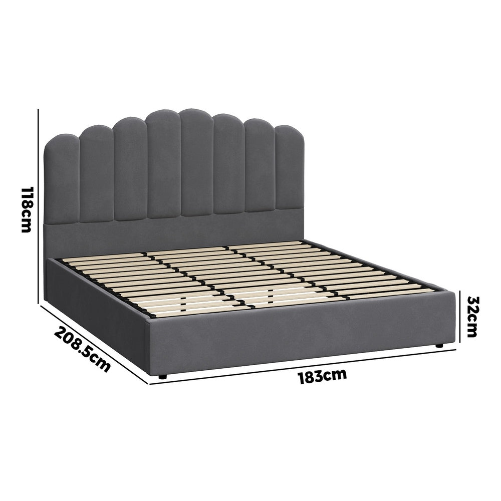 Oikiture Bed Frame King Size Gas Lift Velvet Grey-Bed Frames-PEROZ Accessories