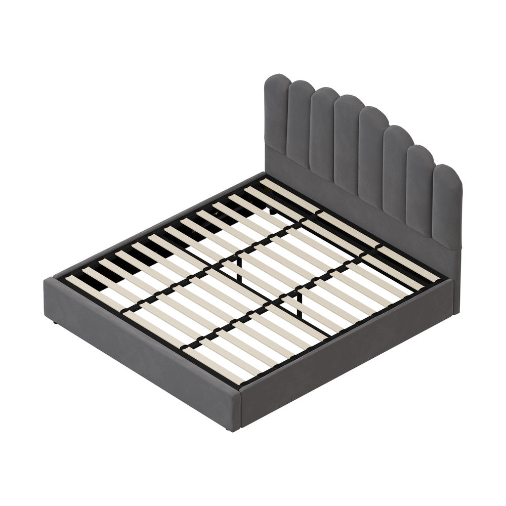 Oikiture Bed Frame King Size Gas Lift Velvet Grey-Bed Frames-PEROZ Accessories
