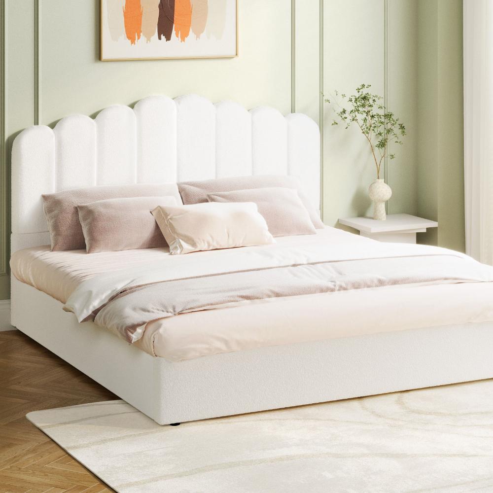 Oikiture Bed Frame King Size Gas Lift Beds Platform Boucle-Bed Frames-PEROZ Accessories