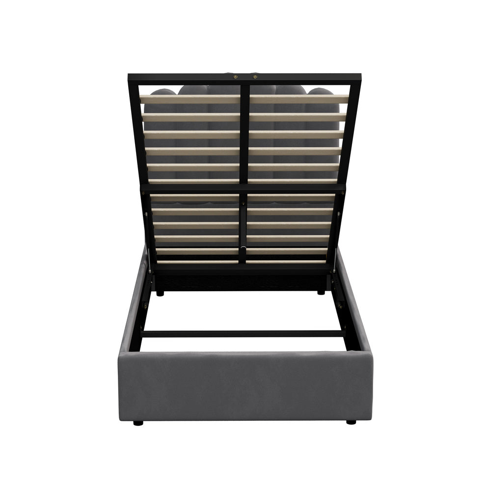 Oikiture Bed Frame King Single Gas Lift Velvet Grey-Bed Frames-PEROZ Accessories
