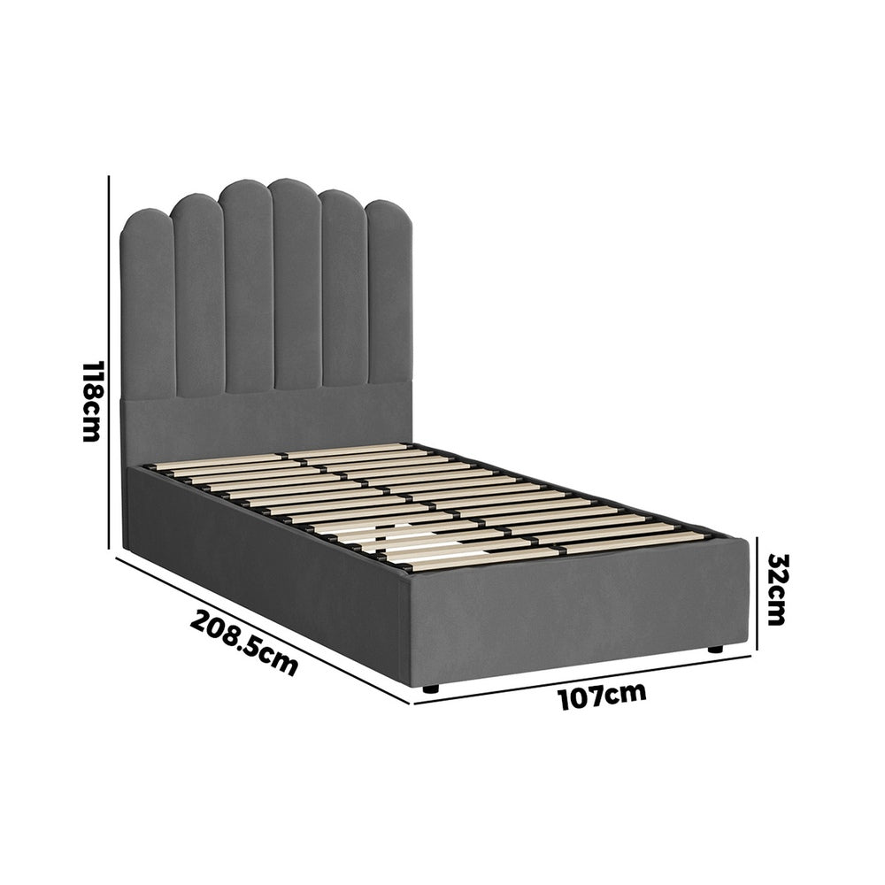 Oikiture Bed Frame King Single Gas Lift Velvet Grey-Bed Frames-PEROZ Accessories