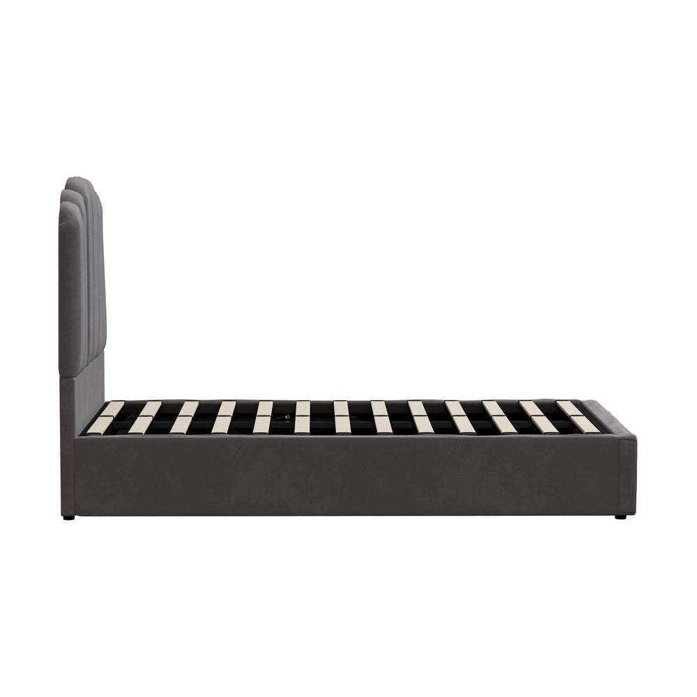 Oikiture Bed Frame King Single Gas Lift Velvet Grey-Bed Frames-PEROZ Accessories