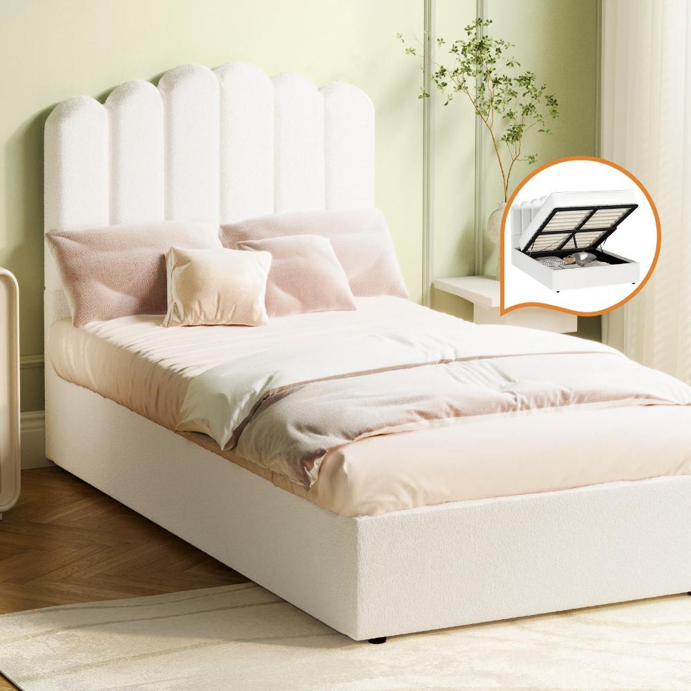 Oikiture Bed Frame King Single Size Gas Lift Beds Platform Boucle-Bed Frames-PEROZ Accessories
