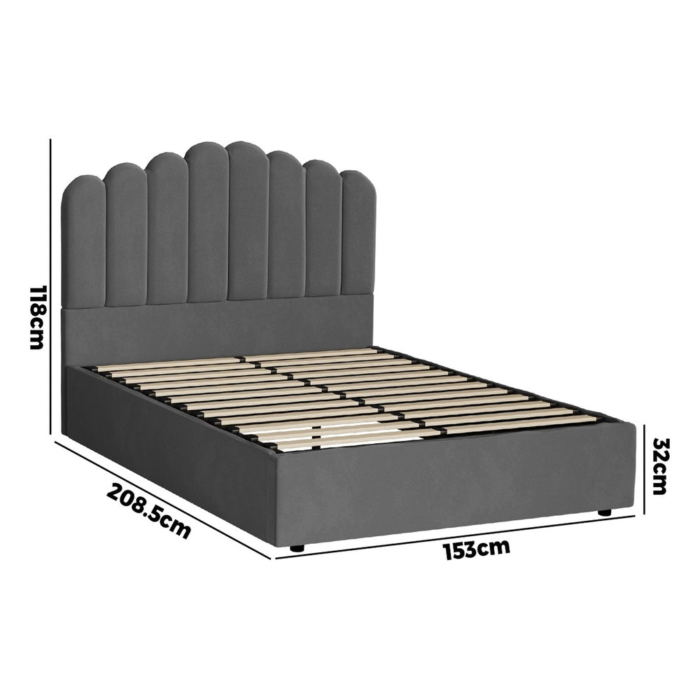 Oikiture Bed Frame Queen Size Gas Lift Velvet Grey-Bed Frames-PEROZ Accessories