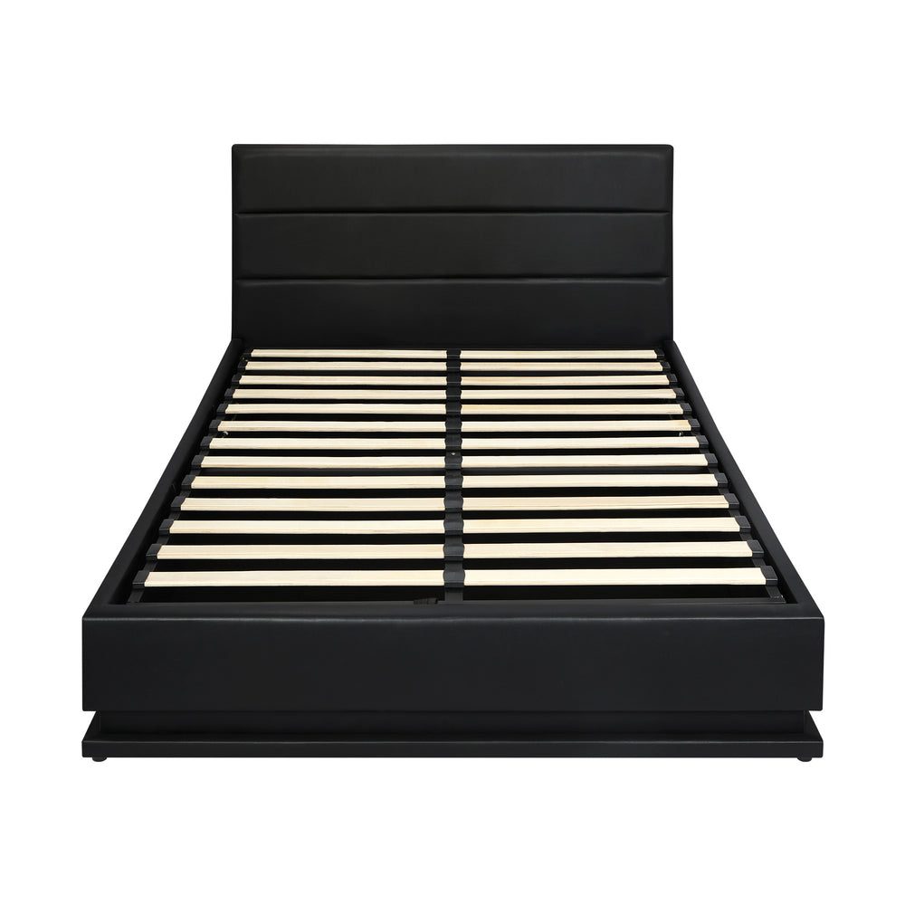 Oikiture Double Bed Frame, RBG Mattress Base with Gas Lift and Storage Space Black-Bed Frames-PEROZ Accessories
