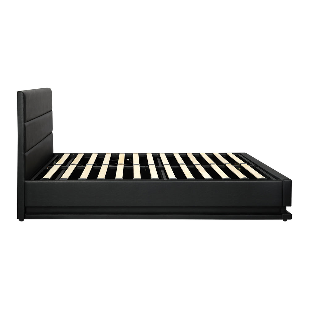 Oikiture Double Bed Frame, RBG Mattress Base with Gas Lift and Storage Space Black-Bed Frames-PEROZ Accessories