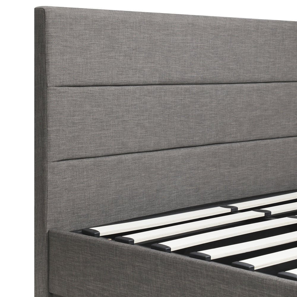 Oikiture Bed Frame Double Bed Frame LED Mattress Base with Gas Lift and Storage Space Grey-Bed Frames-PEROZ Accessories