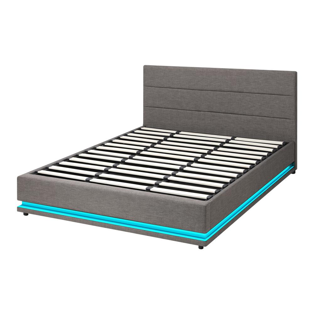 Oikiture Bed Frame King Bed Frame LED Mattress Base with Gas Lift and Storage Space Grey-Bed Frames-PEROZ Accessories
