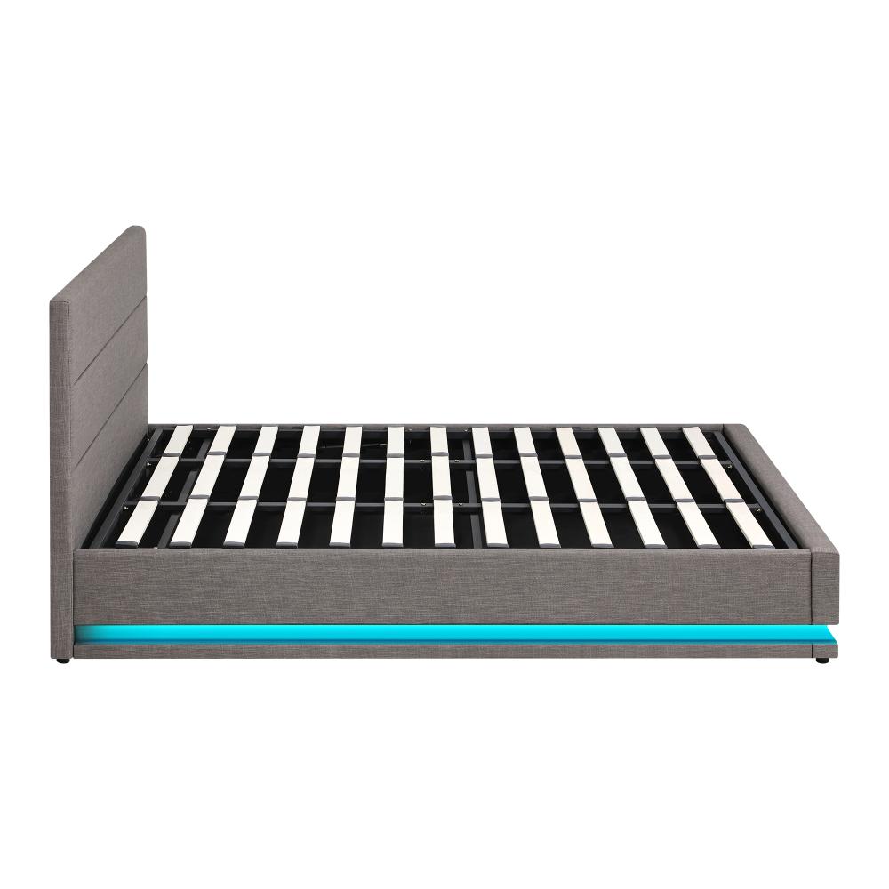 Oikiture Bed Frame King Bed Frame LED Mattress Base with Gas Lift and Storage Space Grey-Bed Frames-PEROZ Accessories