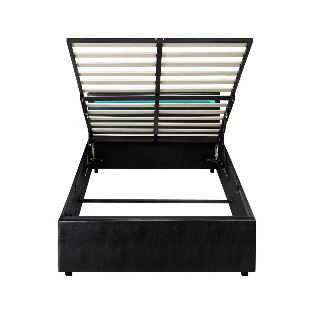 Oikiture Bed Frame RGB LED King Single Gas Lift Storage Base Black-Bed Frames-PEROZ Accessories