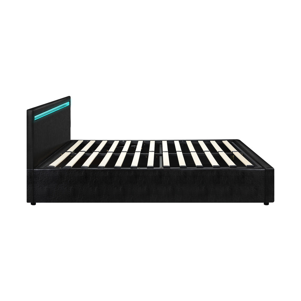 Oikiture Bed Frame RGB LED King Single Gas Lift Storage Base Black-Bed Frames-PEROZ Accessories