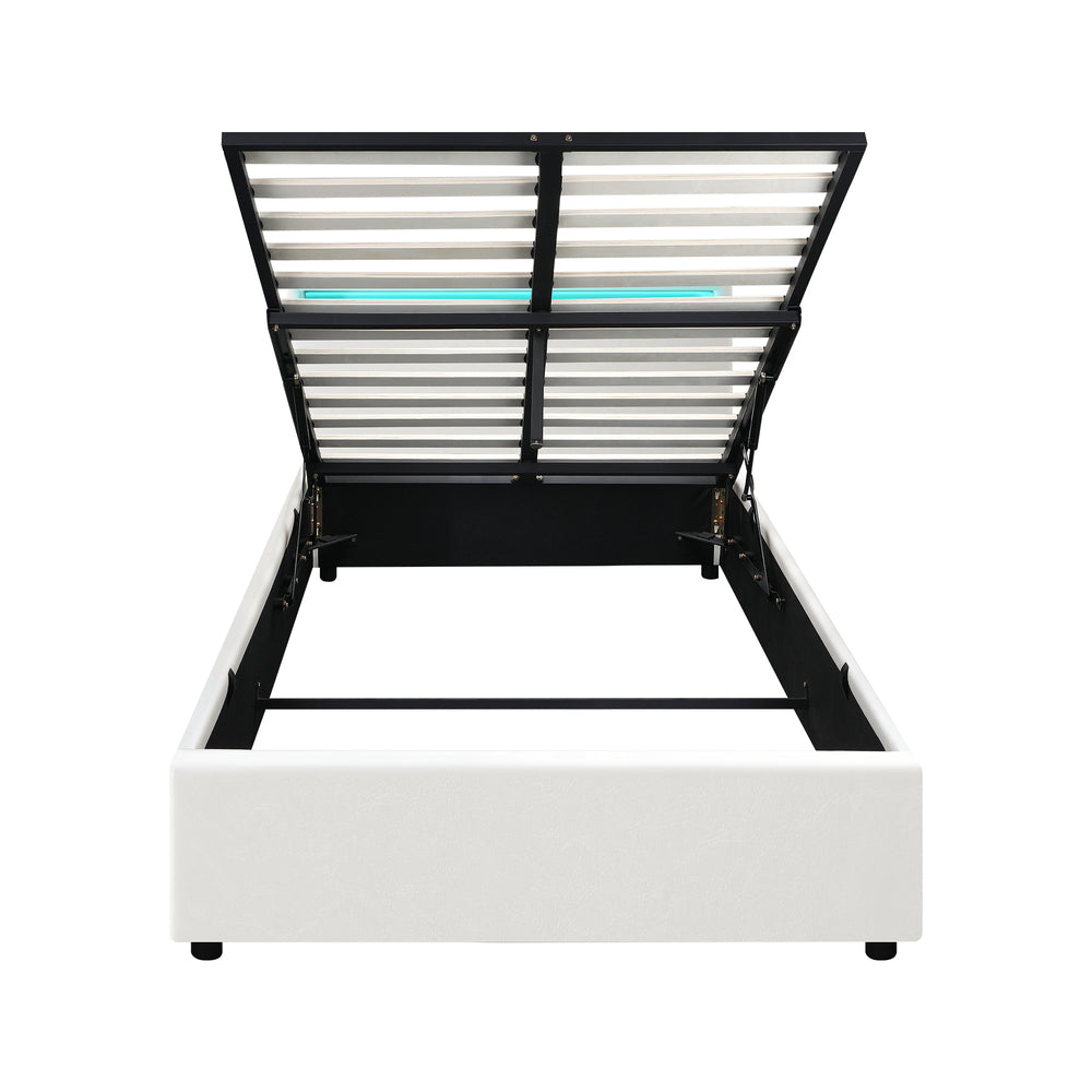 Oikiture Bed Frame RGB LED King Single Gas Lift Storage Base White-Bed Frames-PEROZ Accessories