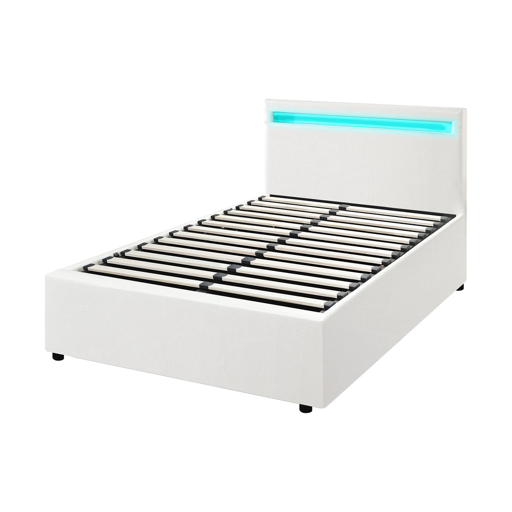 Oikiture Bed Frame RGB LED King Single Gas Lift Storage Base White-Bed Frames-PEROZ Accessories
