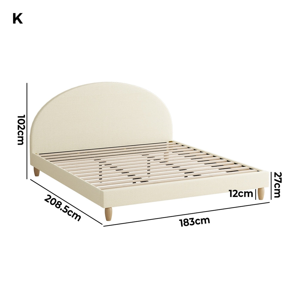 Oikiture Bed Frame King Size Arched Beds Platform Beige Fabric-Bed Frames-PEROZ Accessories