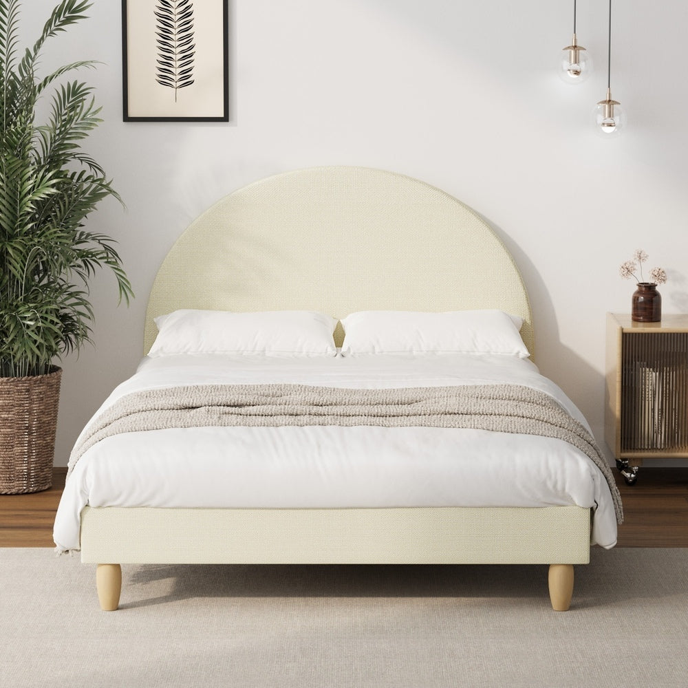 Oikiture Bed Frame King Single Size Arched Beds Platform Beige Fabric-Bed Frames-PEROZ Accessories