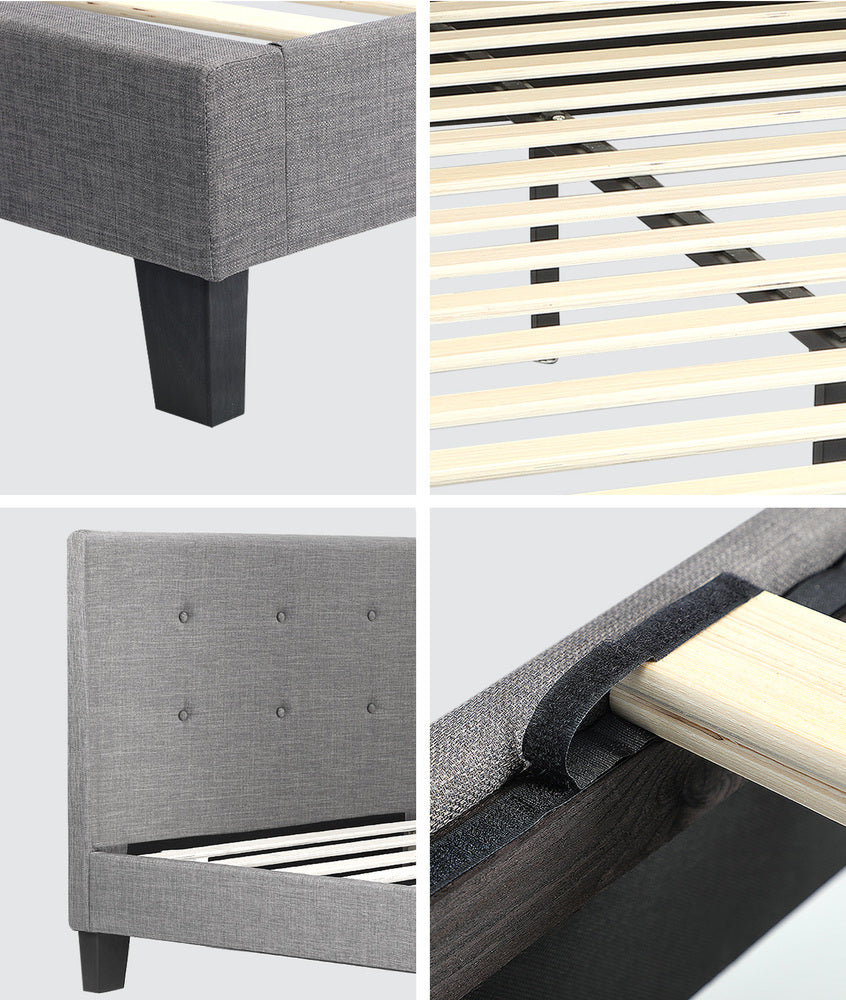 Oikiture Bed Frame Double Size Wooden Fabric Grey-Bed Frames-PEROZ Accessories