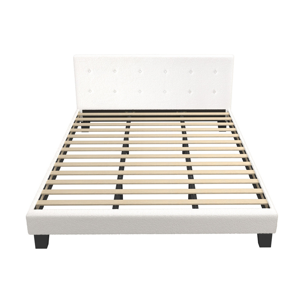 Oikiture Bed Frame King Size White Boucle-Bed Frames-PEROZ Accessories