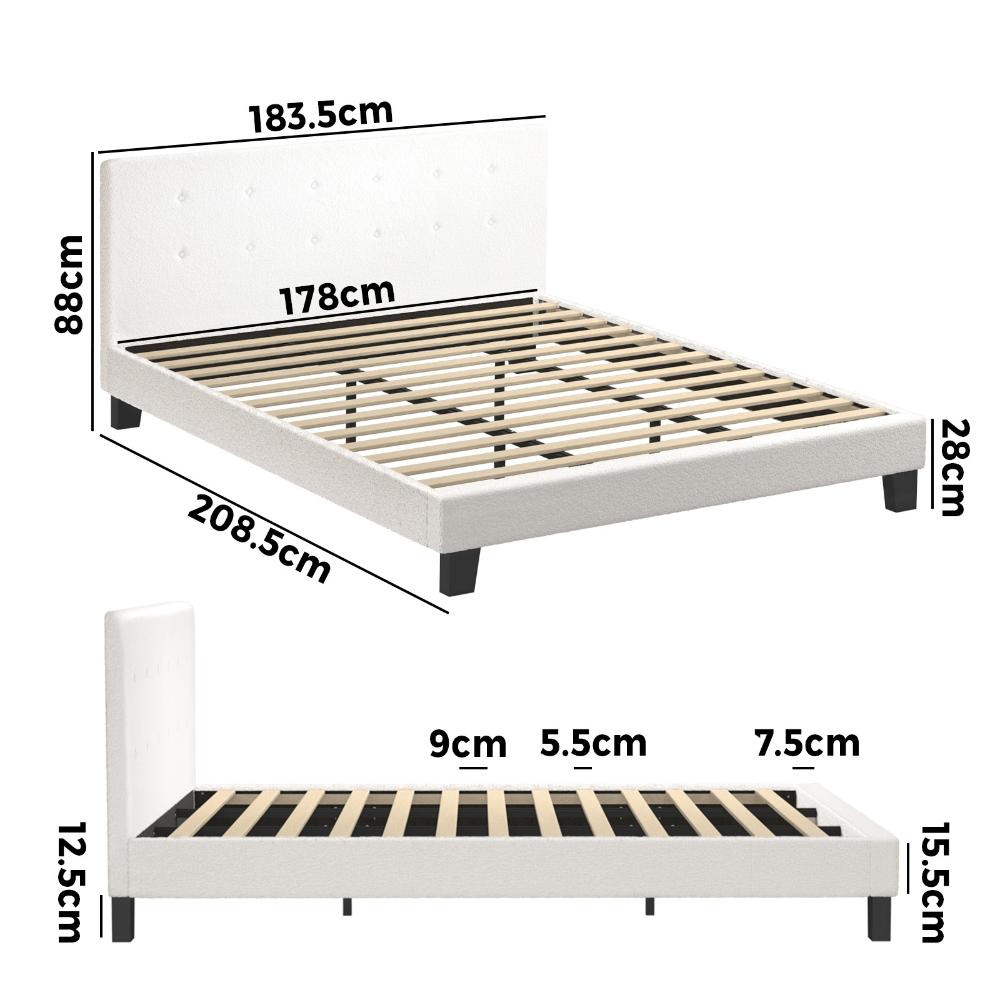 Oikiture Bed Frame King Size White Boucle-Bed Frames-PEROZ Accessories
