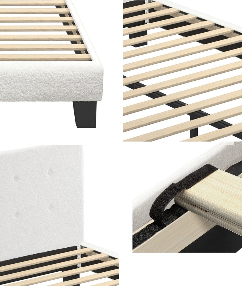 Oikiture Bed Frame King Size White Boucle-Bed Frames-PEROZ Accessories