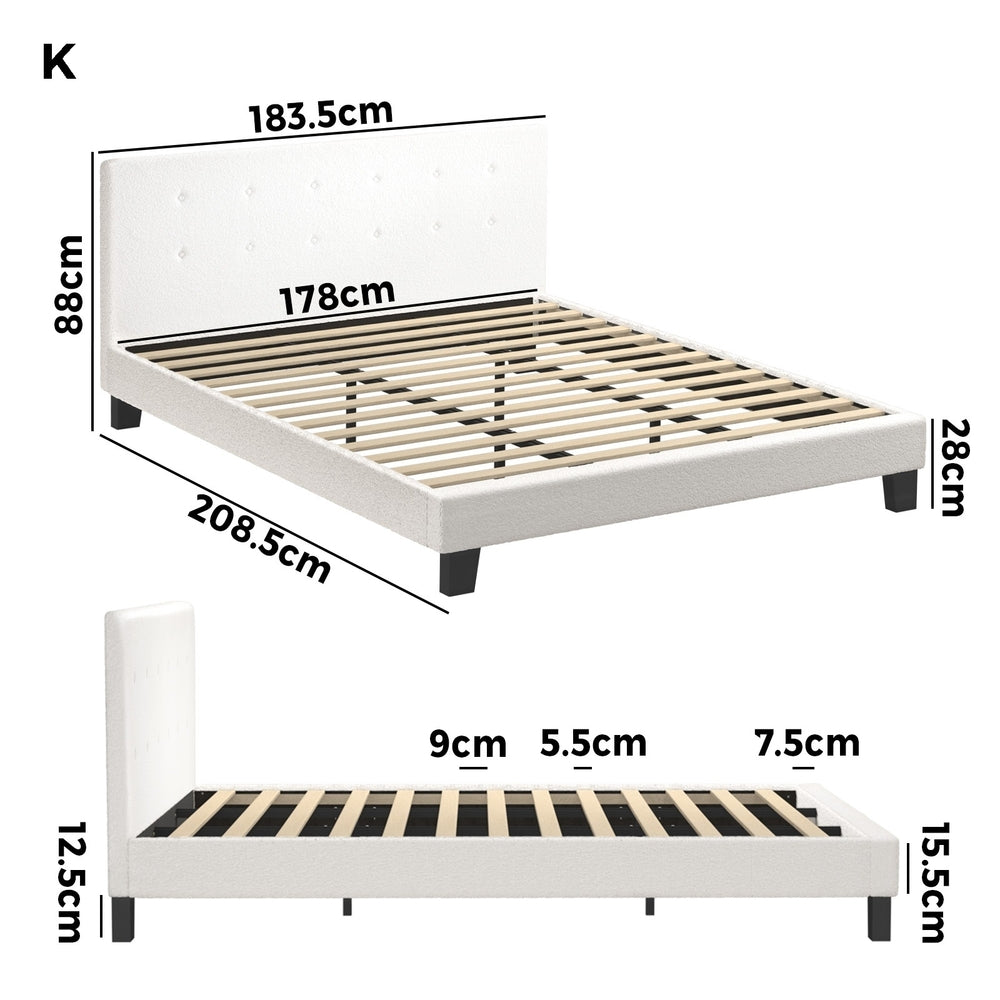 Oikiture Bed Frame King Size White Boucle-Bed Frames-PEROZ Accessories