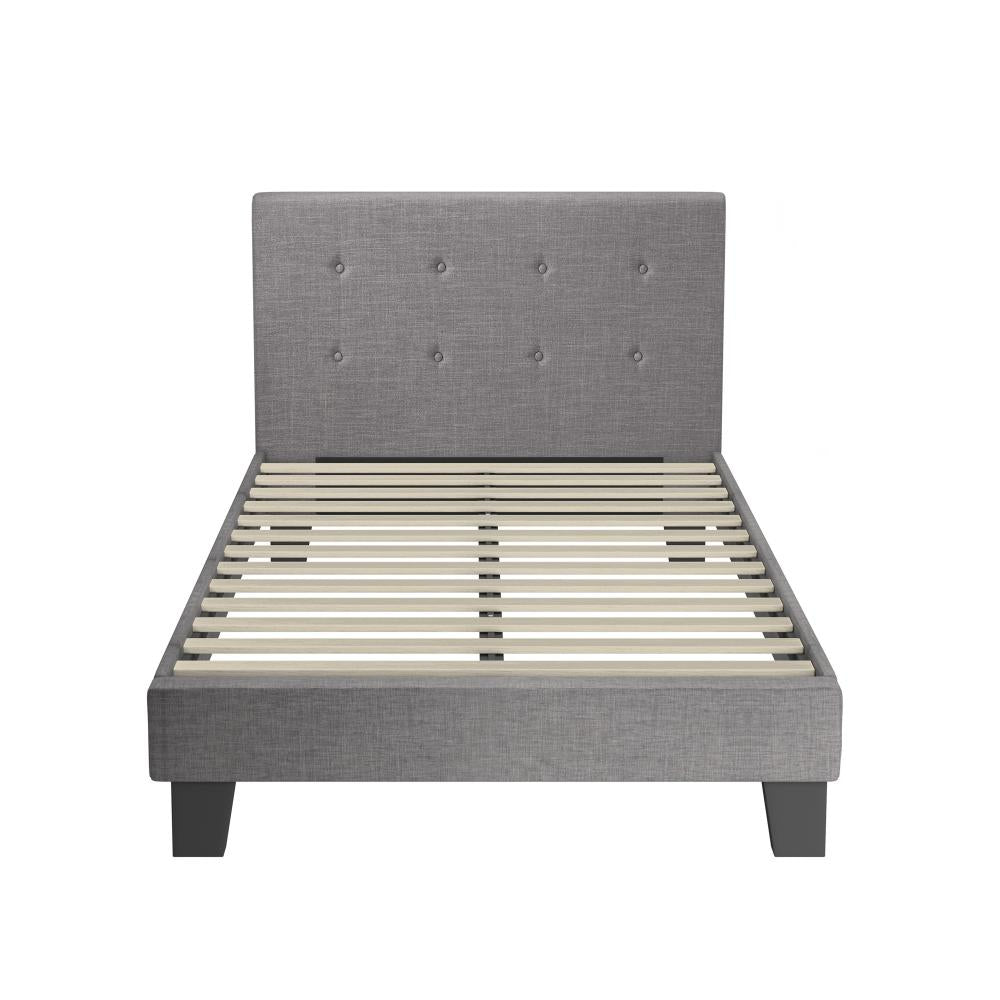 Oikiture Bed Frame King Single Wooden Fabric Grey-Bed Frames-PEROZ Accessories
