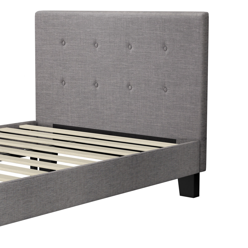 Oikiture Bed Frame King Single Wooden Fabric Grey-Bed Frames-PEROZ Accessories