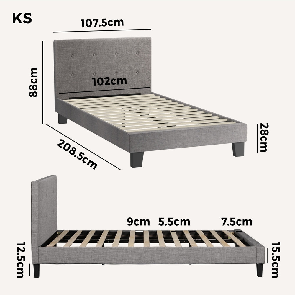 Oikiture Bed Frame King Single Wooden Fabric Grey-Bed Frames-PEROZ Accessories