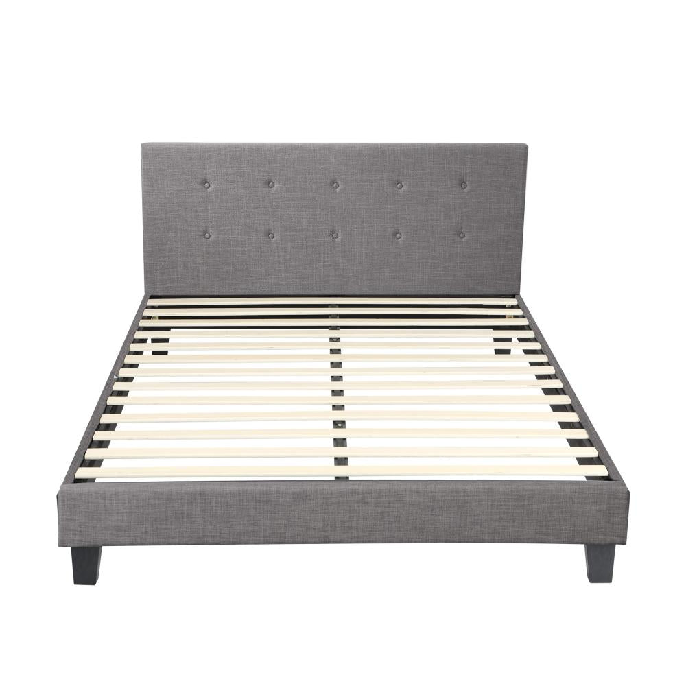 Oikiture Bed Frame Queen Size Wooden Fabric Grey-Bed Frames-PEROZ Accessories