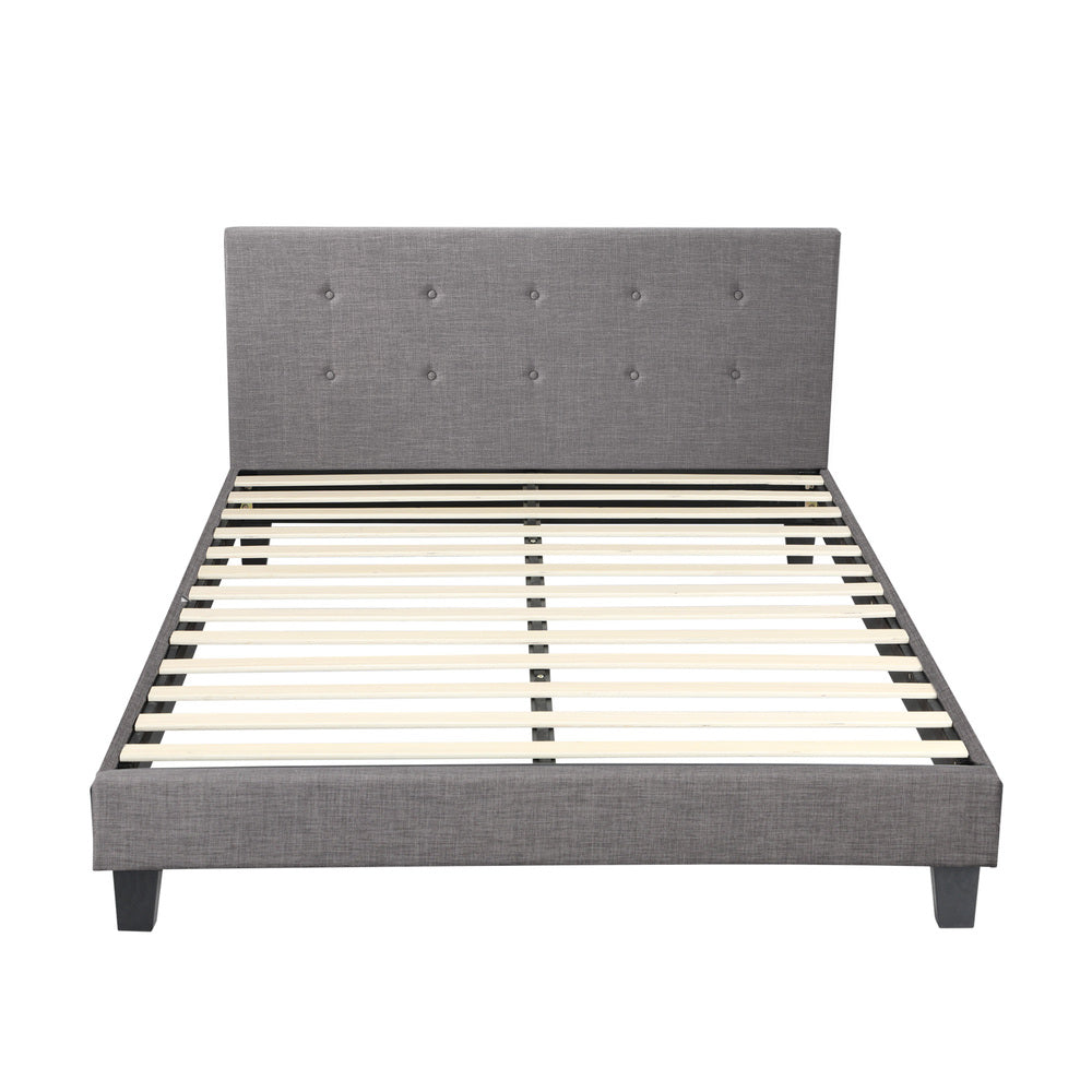 Oikiture Bed Frame Queen Size Wooden Fabric Grey-Bed Frames-PEROZ Accessories