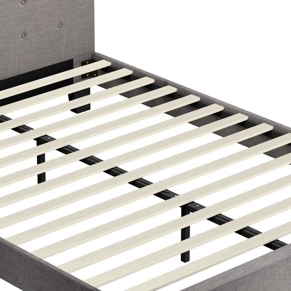Oikiture Bed Frame Queen Size Wooden Fabric Grey-Bed Frames-PEROZ Accessories