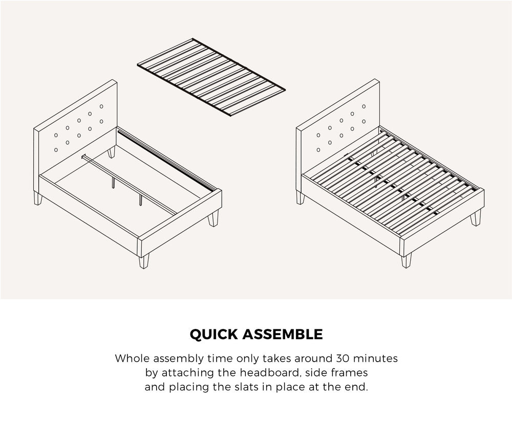Oikiture Bed Frame Queen Size Wooden Fabric Grey-Bed Frames-PEROZ Accessories