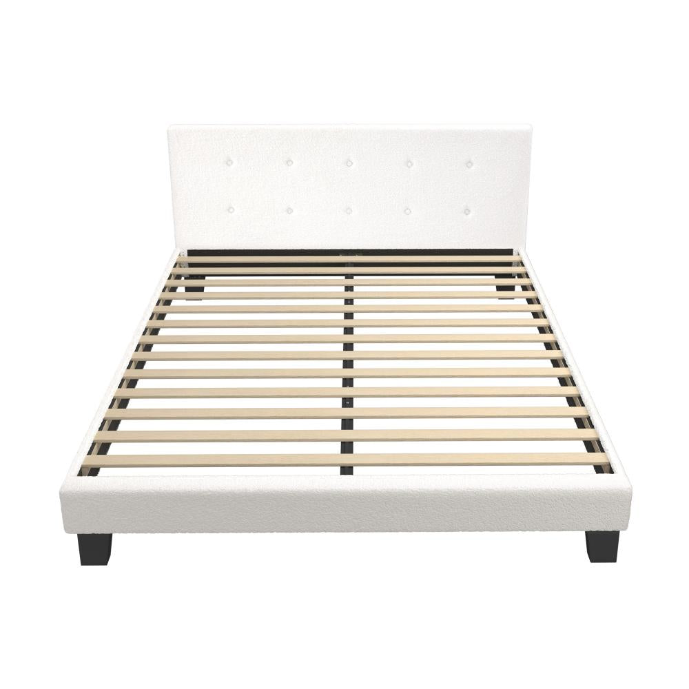 Oikiture Bed Frame Queen Size White Boucle-Bed Frames-PEROZ Accessories