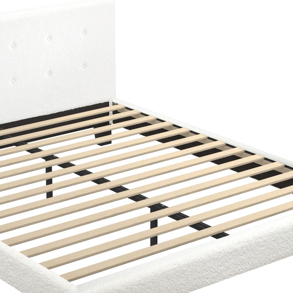 Oikiture Bed Frame Queen Size White Boucle-Bed Frames-PEROZ Accessories