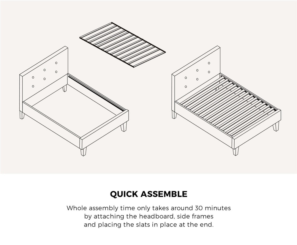 Oikiture Bed Frame Single Size Wooden Fabric Grey-Bed Frames-PEROZ Accessories