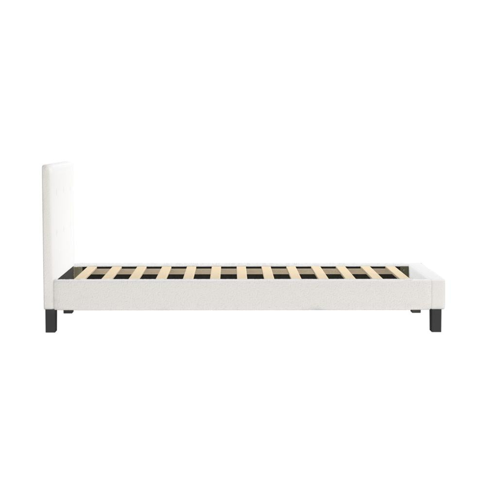 Oikiture Bed Frame Single Size White Boucle-Bed Frames-PEROZ Accessories