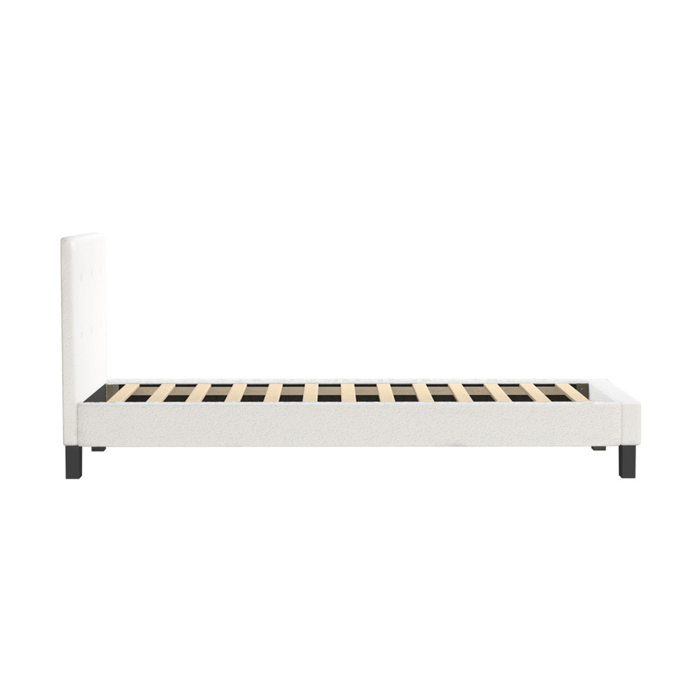 Oikiture Bed Frame Single Size White Boucle-Bed Frames-PEROZ Accessories