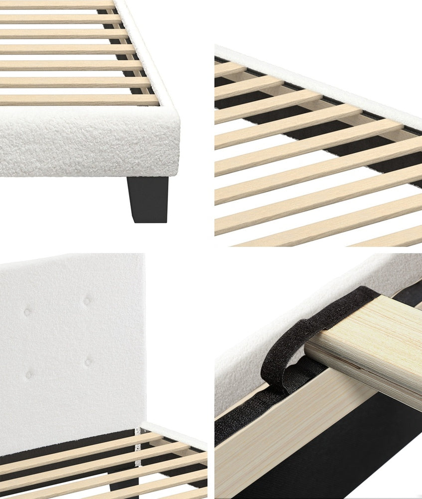 Oikiture Bed Frame Single Size White Boucle-Bed Frames-PEROZ Accessories