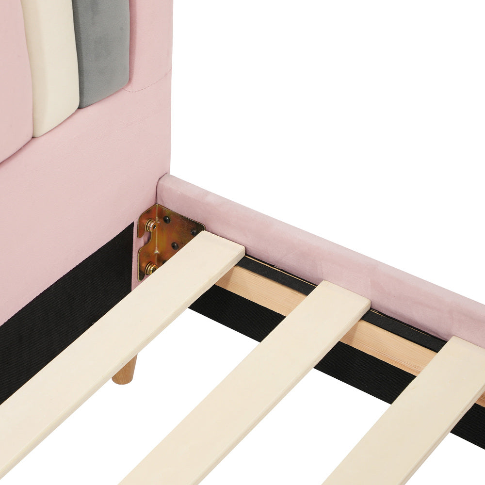 Oikiture Bed Frame Single Size Kids Bed Frame Pink Velvet-Bed Frame-PEROZ Accessories