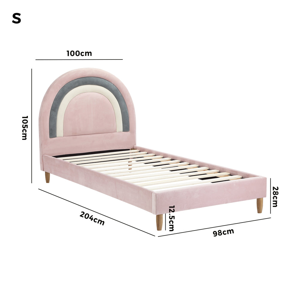 Oikiture Bed Frame Single Size Kids Bed Frame Pink Velvet-Bed Frame-PEROZ Accessories