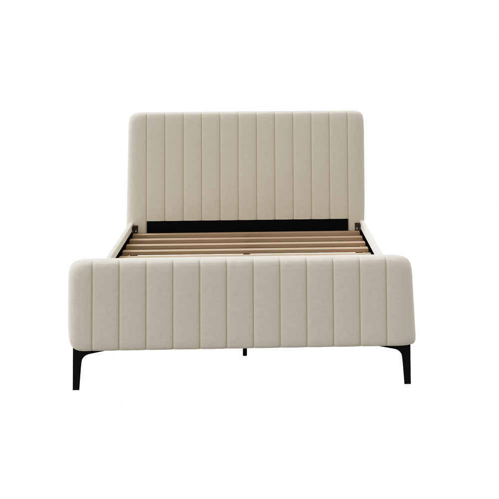 Oikiture Double Size Bed Frame Velvet Fabric Beige-Bed Frames-PEROZ Accessories