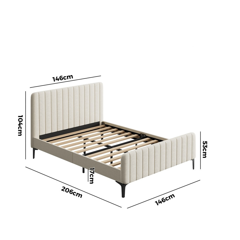 Oikiture Double Size Bed Frame Velvet Fabric Beige-Bed Frames-PEROZ Accessories