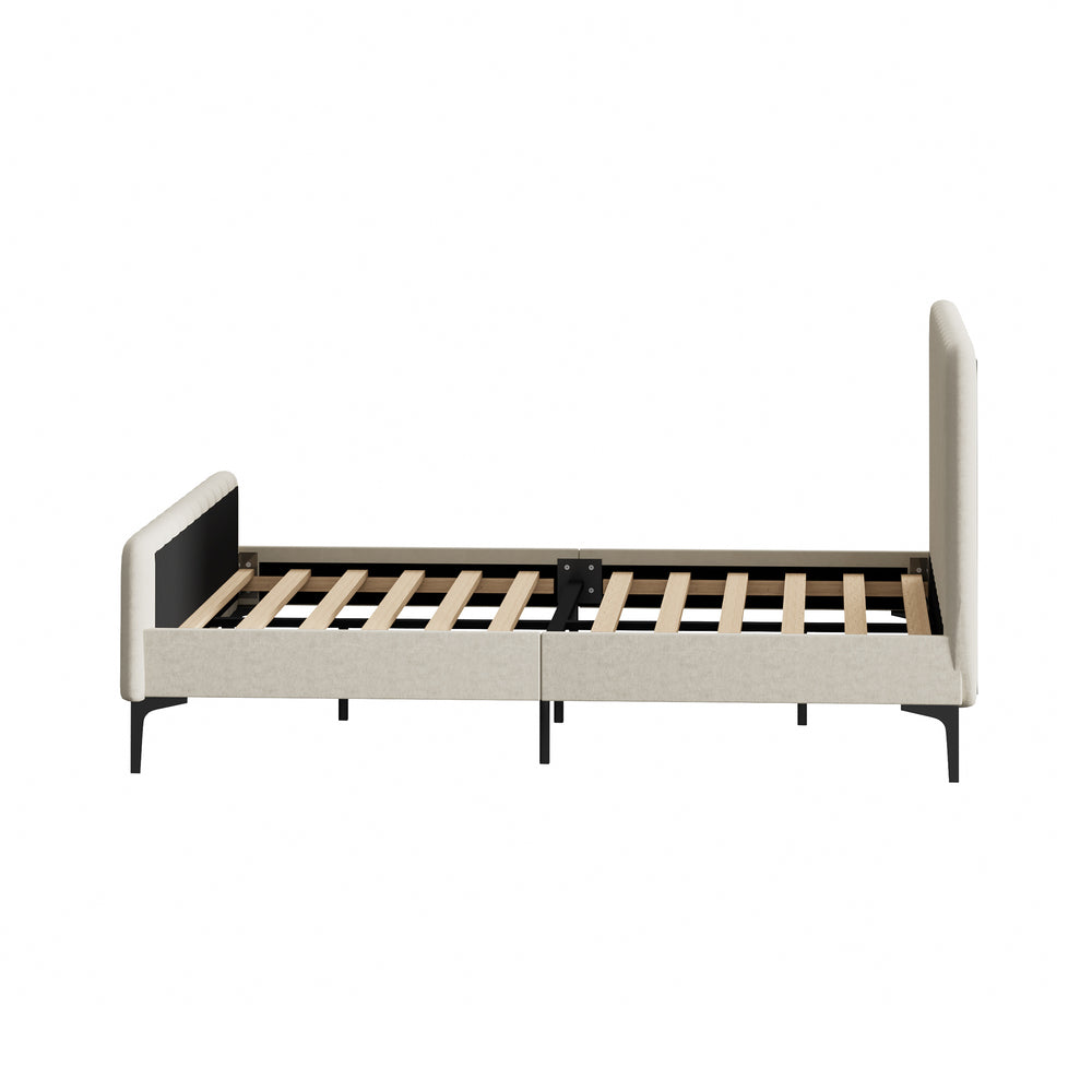 Oikiture Double Size Bed Frame Velvet Fabric Beige-Bed Frames-PEROZ Accessories
