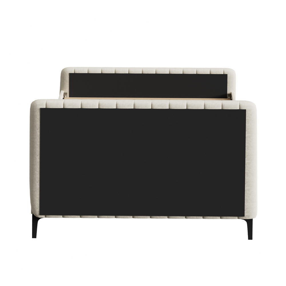 Oikiture Double Size Bed Frame Velvet Fabric Beige-Bed Frames-PEROZ Accessories