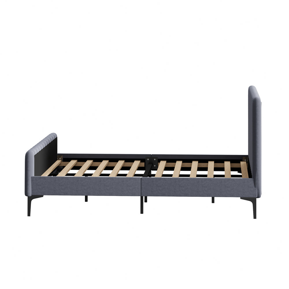 Oikiture Bed Frame Double Size Beds Platform Velvet Fabric Grey-Bed Frames-PEROZ Accessories