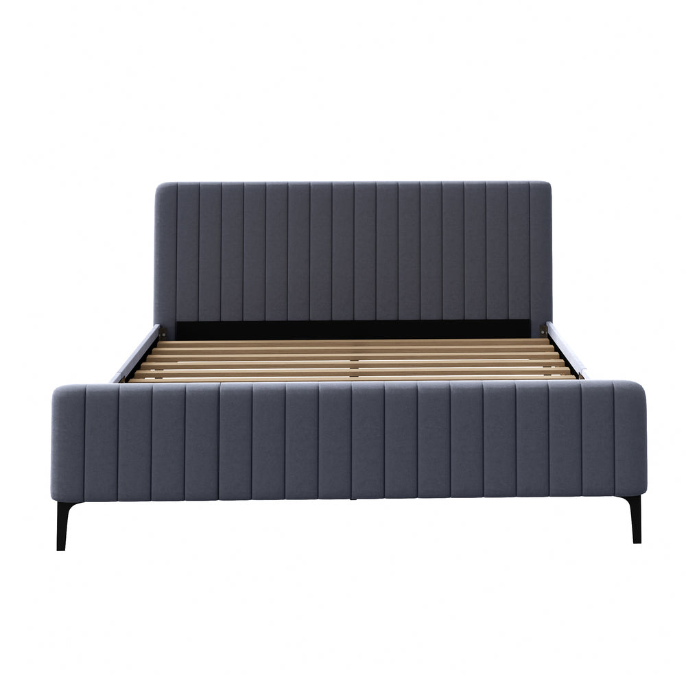 Oikiture Bed Frame King Size Beds Platform Velvet Fabric Grey-Bed Frames-PEROZ Accessories