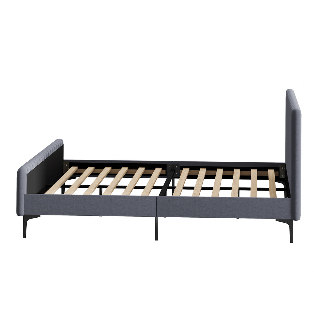 Oikiture Bed Frame King Size Beds Platform Velvet Fabric Grey-Bed Frames-PEROZ Accessories
