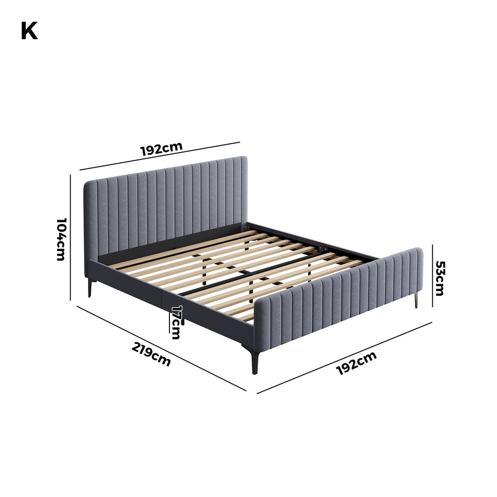 Oikiture Bed Frame King Size Beds Platform Velvet Fabric Grey-Bed Frames-PEROZ Accessories