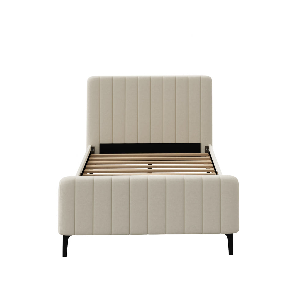 Oikiture King Single Bed Frame Velvet Fabric Beige-Bed Frames-PEROZ Accessories