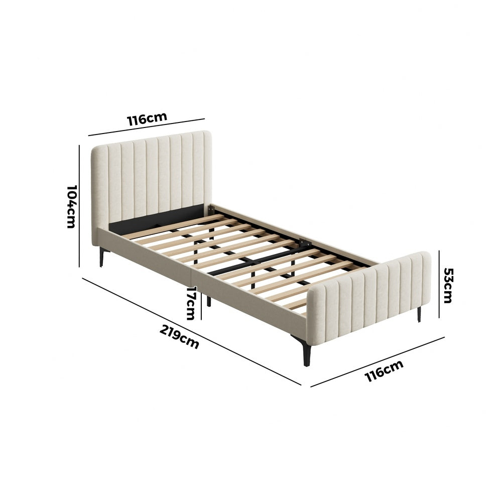Oikiture King Single Bed Frame Velvet Fabric Beige-Bed Frames-PEROZ Accessories